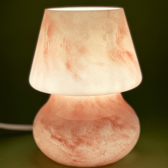 Glass Mushroom Lamp, Bedside Table Lamp, Retro Lamp, Vintage Lamp, Pink Marble - Picture 9 of 10